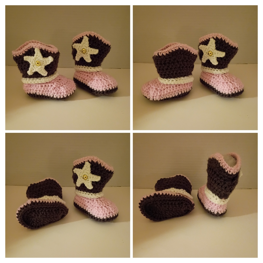 Handmade Crochet Baby Girl Cowgirl Booties 3-6 Months - Picture 2 of 2